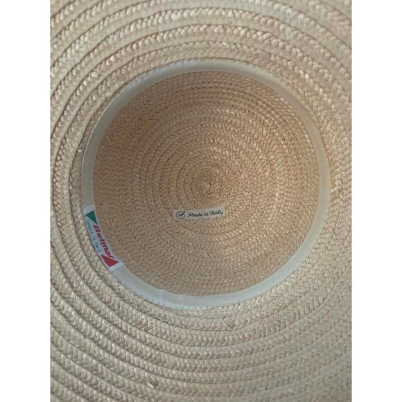 Vintage 1980s Betmar Straw Sun Hat Made in Italy Wide Brim Floral Trim M main image 8